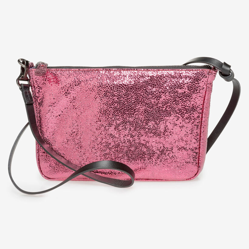 Pink leather bag with metallic print