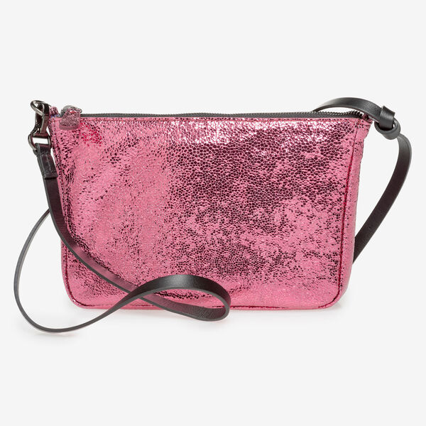 Pink leather bag with metallic print