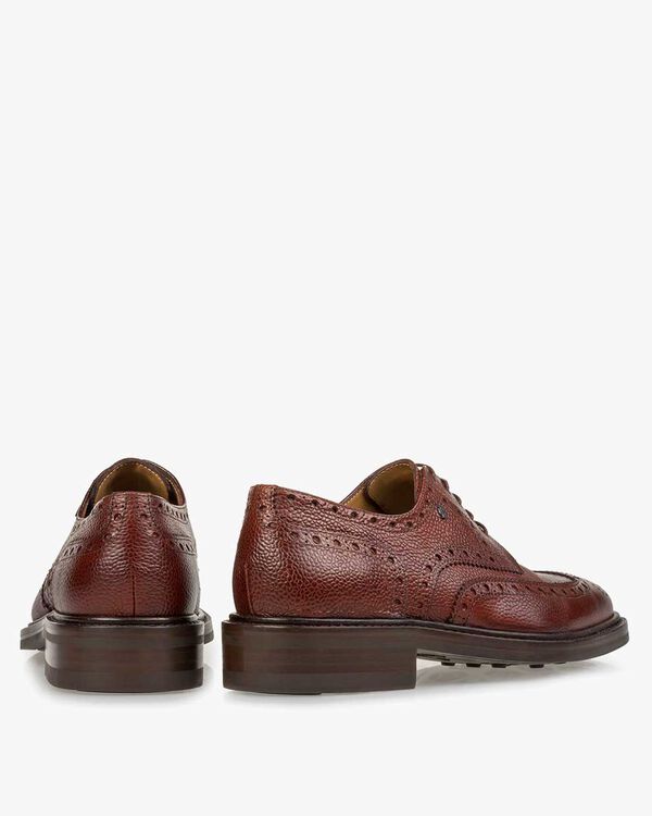 Lace shoe printed leather cognac-coloured