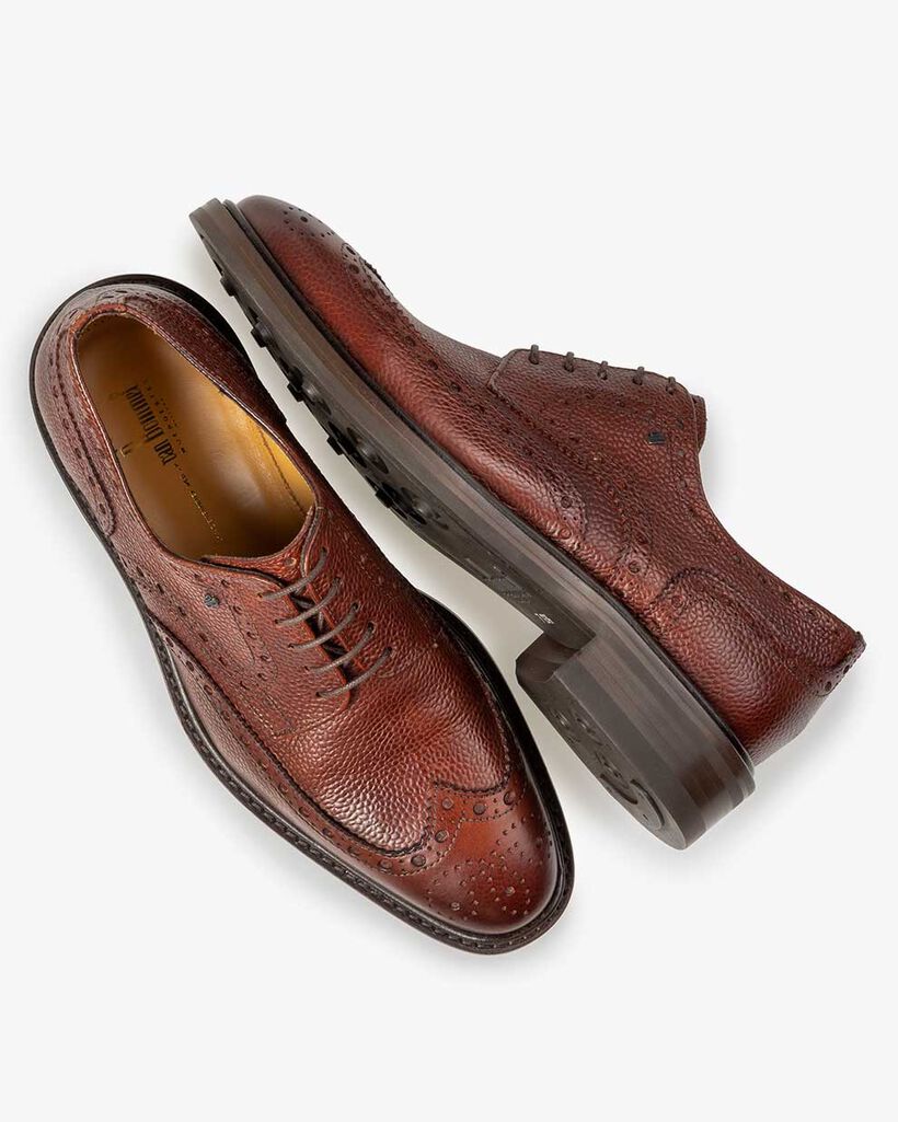 Lace shoe printed leather cognac-coloured