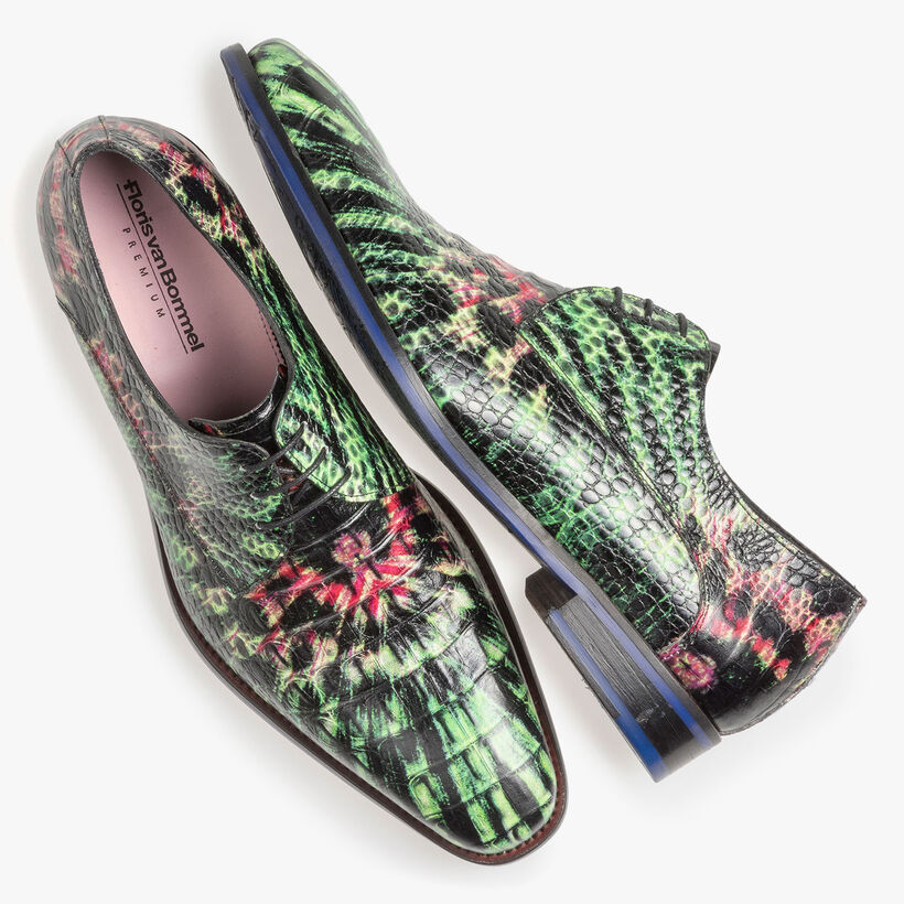 Premium green and pink leather lace shoe