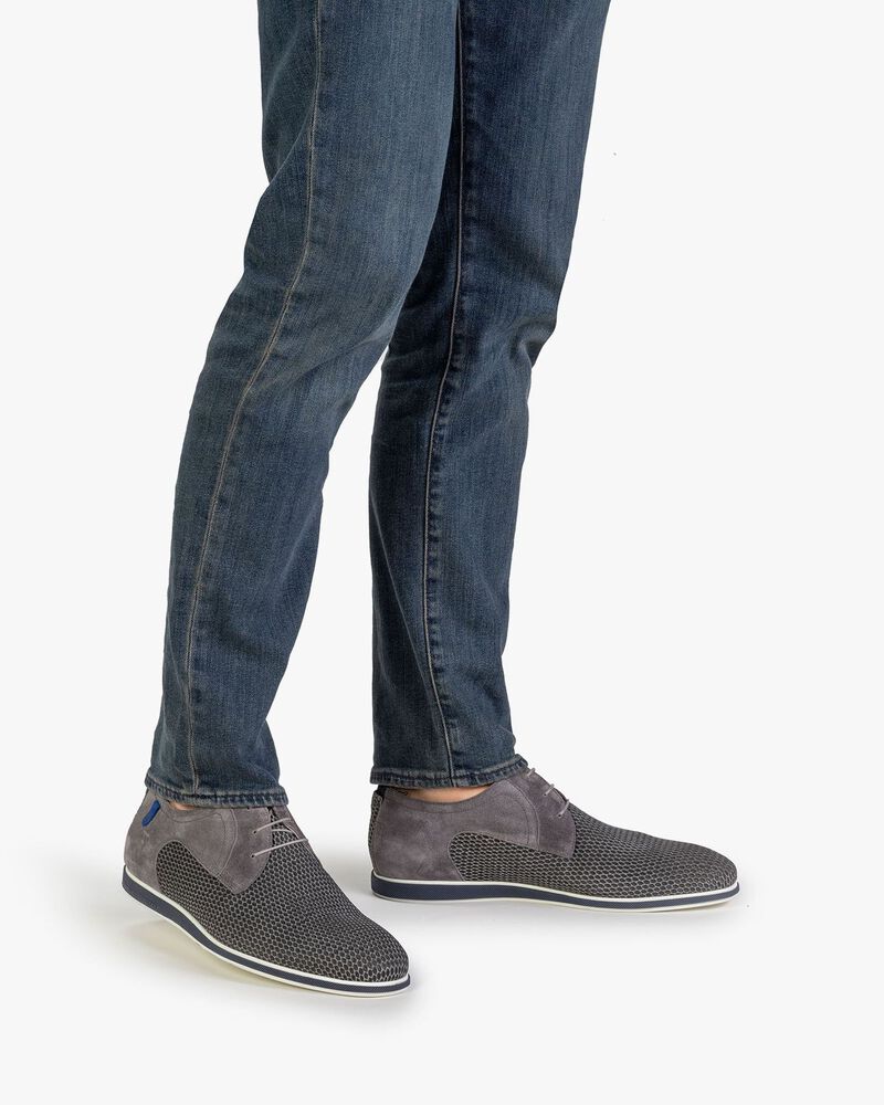 Lace shoe printed suede leather grey