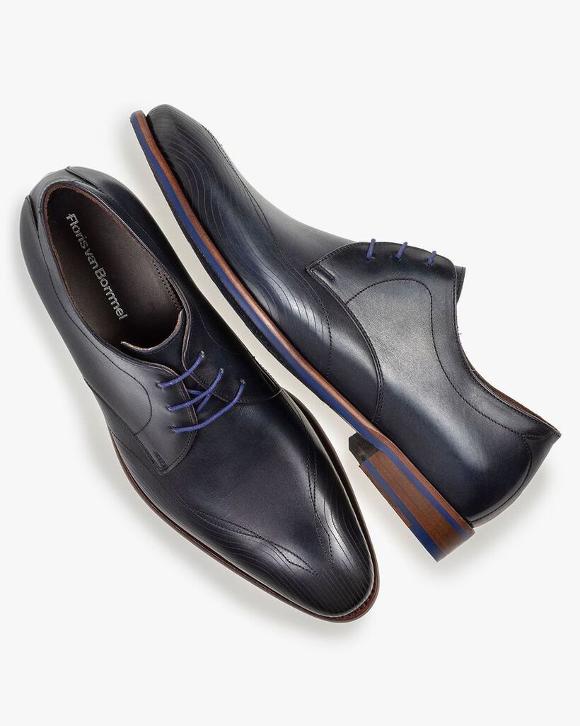 Veterschoen kalfsleer blauw