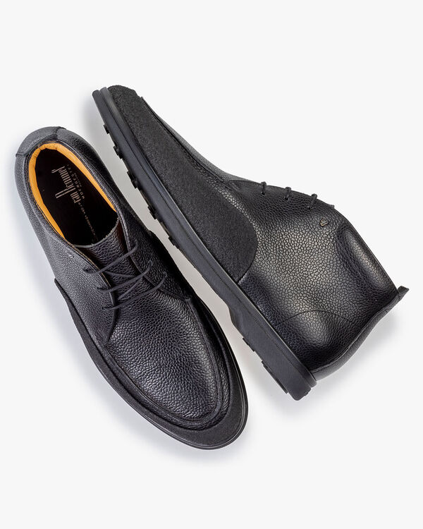 Veterboot geprint leer zwart