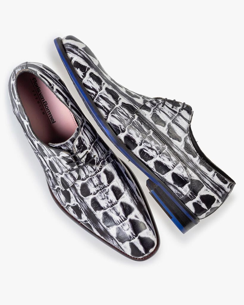 Veterschoen crocoprint zwart/wit