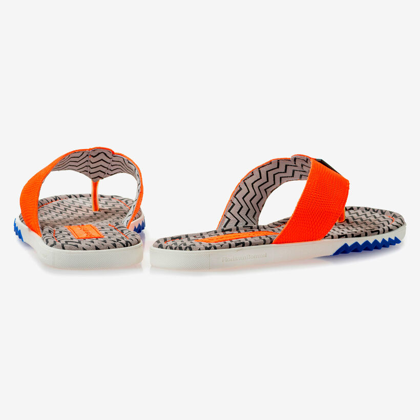 Orange suede leather thong slipper with print