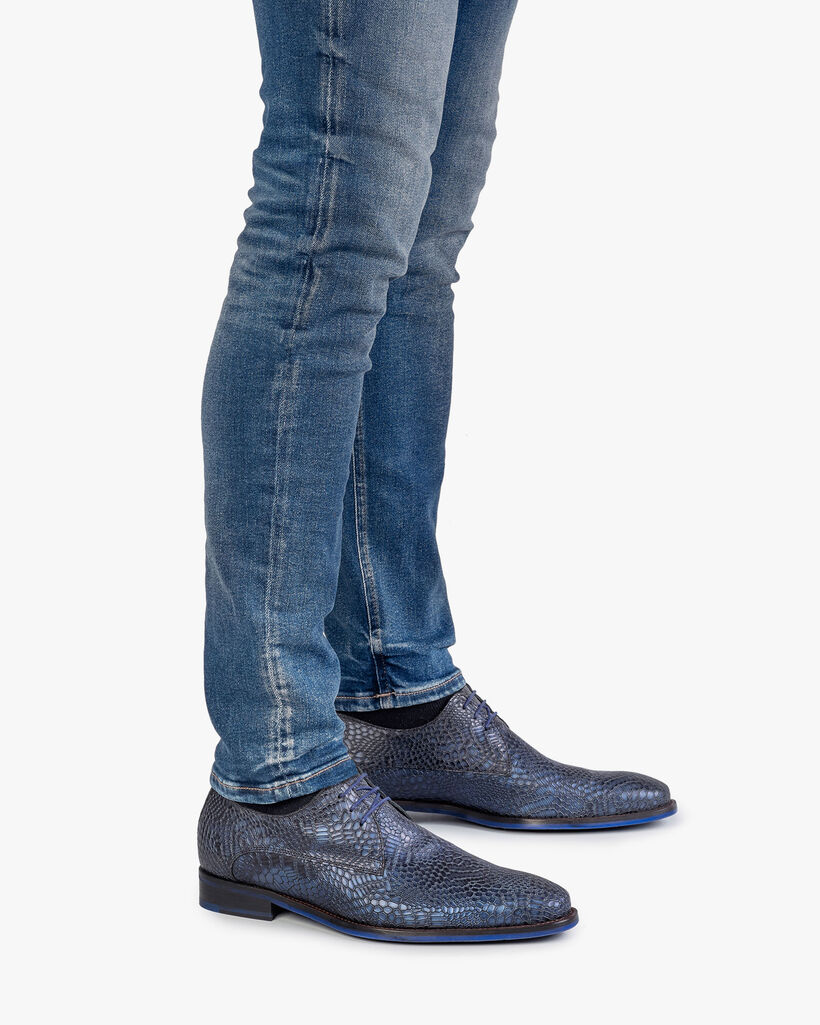 Veterschoen metallic blauw