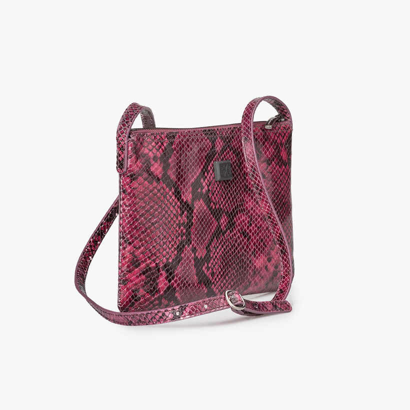 Red leather cross body bag with snake print