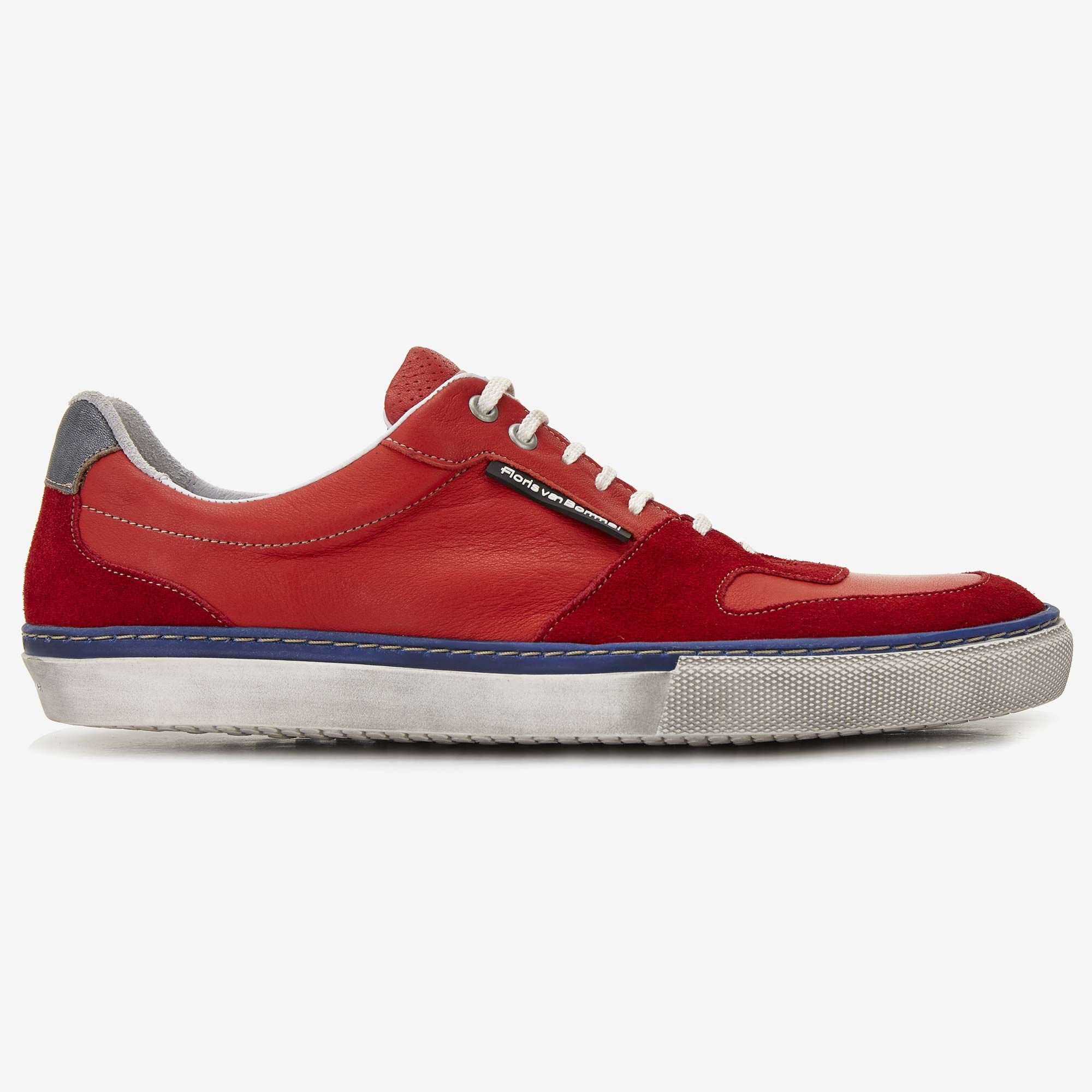 Sneakers heren Floris van Bommel rode leren heren sneaker Floris