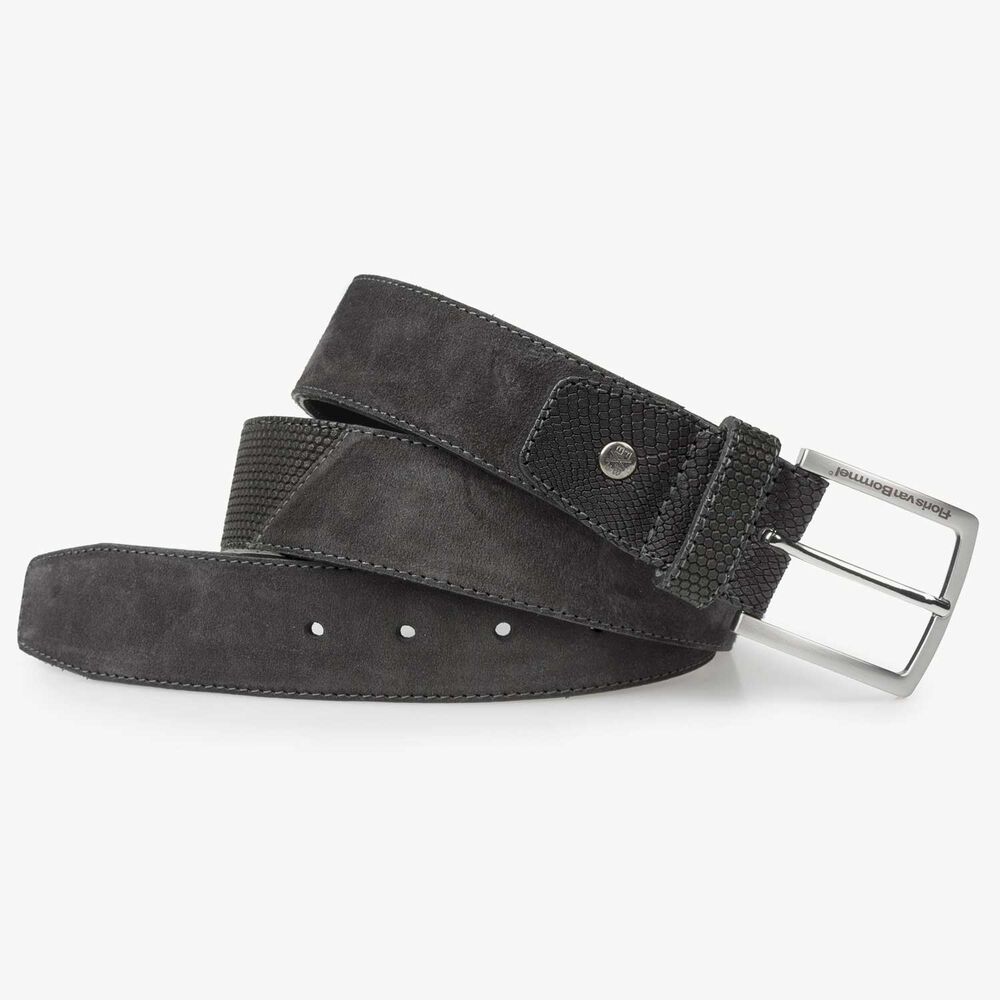 Grey calf's suede leather belt