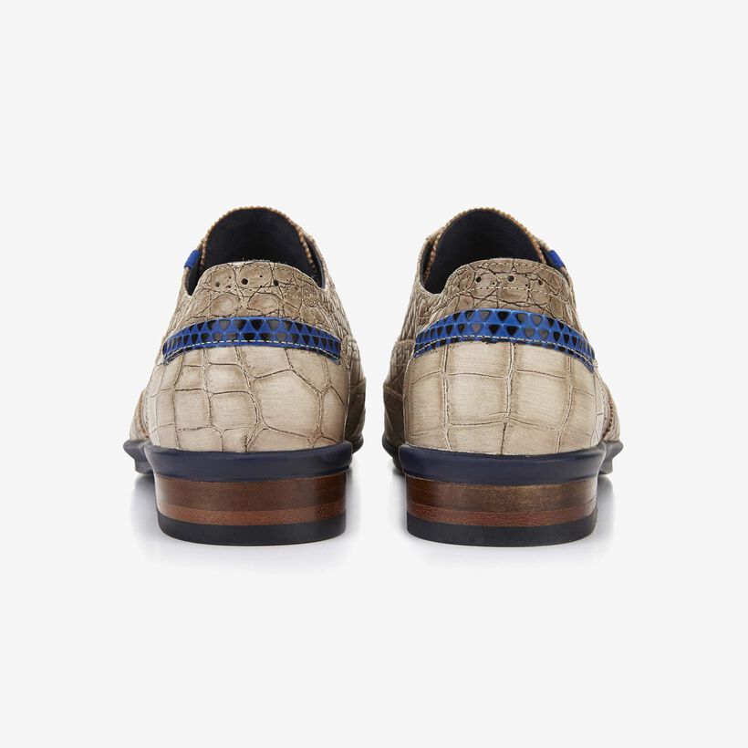Floris van Bommel zandkleur crocoprint heren veterschoen
