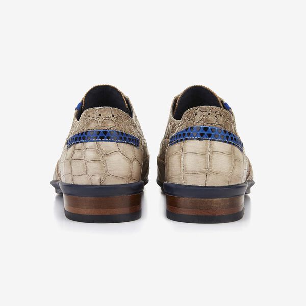 Floris van Bommel zandkleur crocoprint heren veterschoen