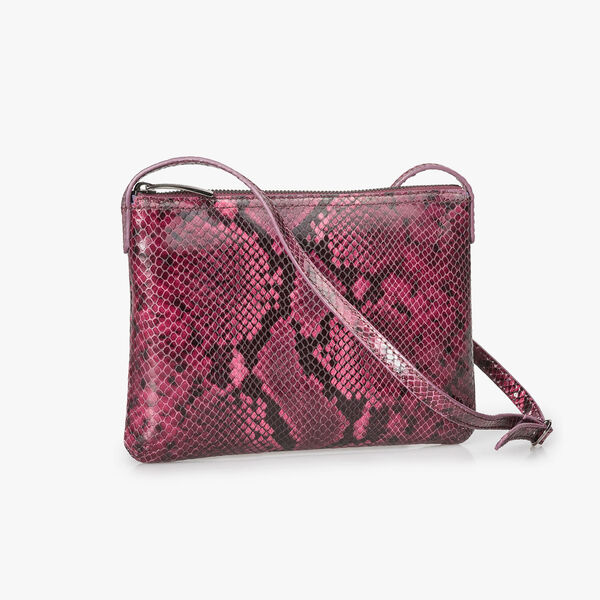 Red leather cross body bag with snake print