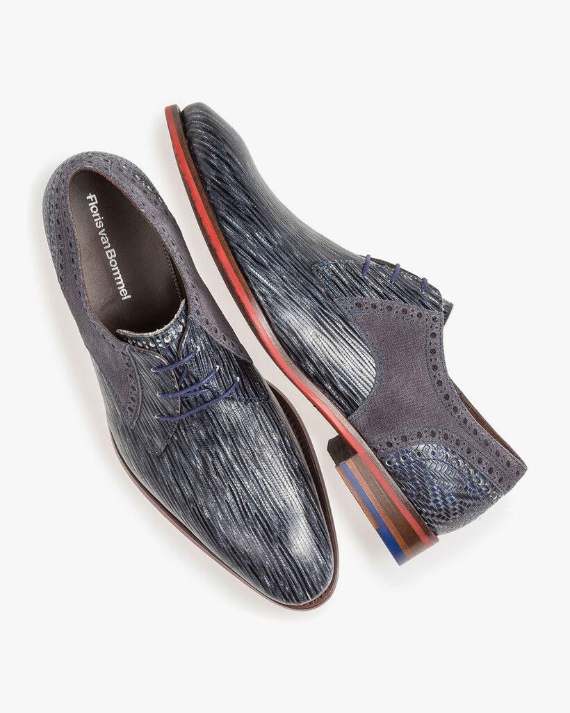 Grijs/blauwe veterschoen met print