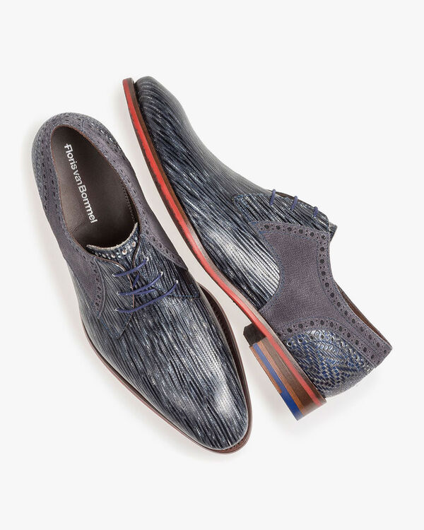 Grijs/blauwe veterschoen met print