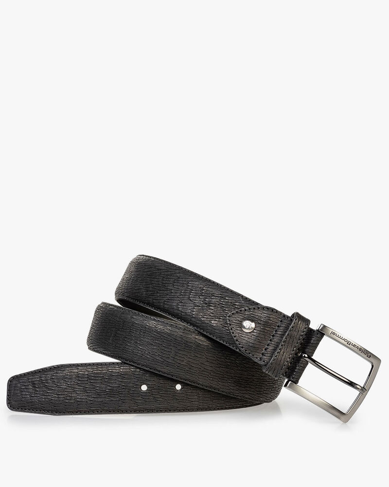Zwarte riem met print nubuck