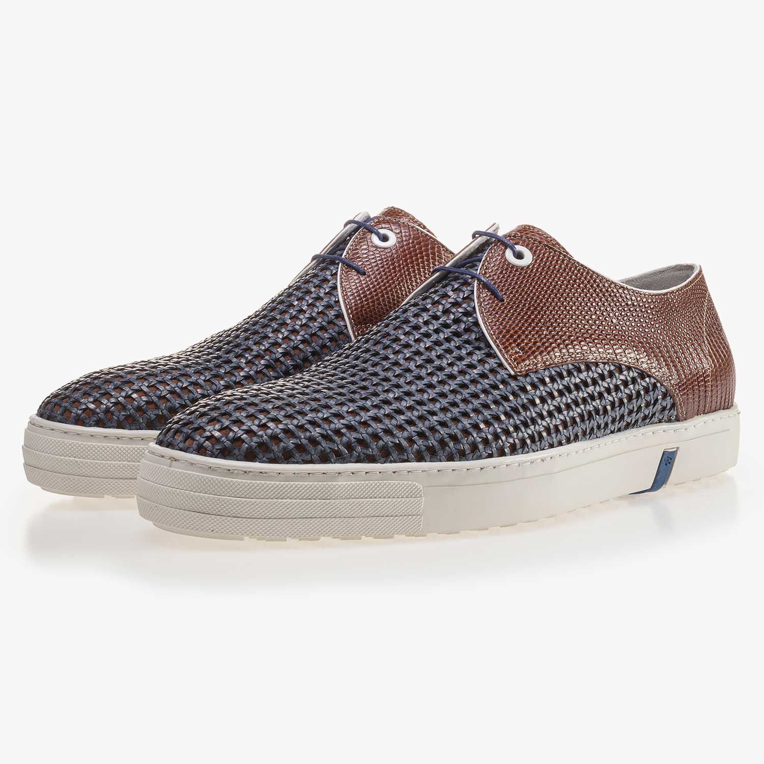 Sneakers heren Premium cognac sneaker van gevlochten leer Floris van Bommel Official