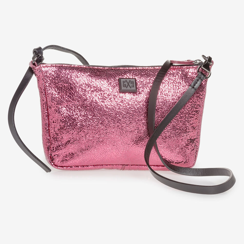 Pink leather bag with metallic print