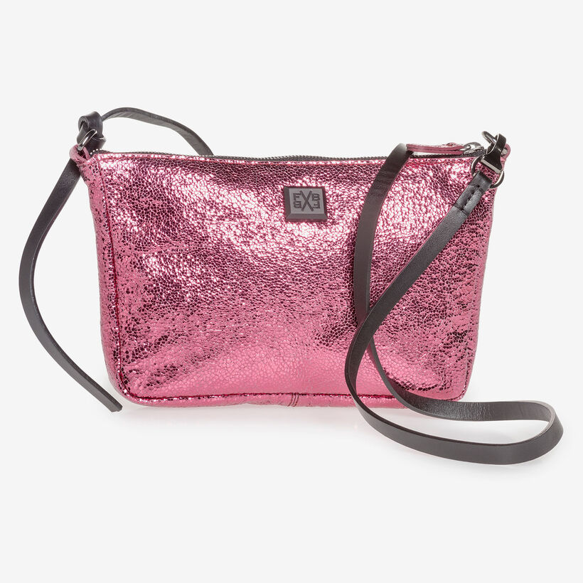 Pink leather bag with metallic print