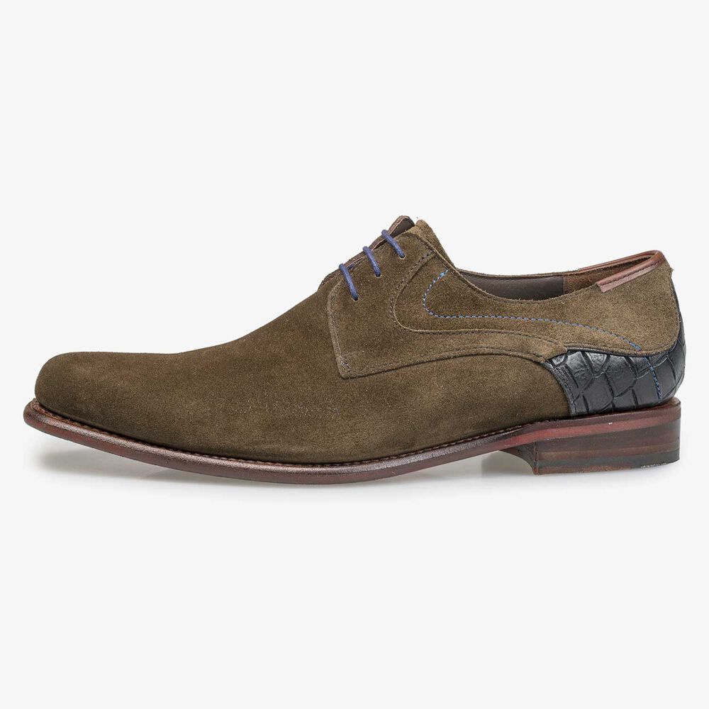 Olive green calf’s suede leather lace shoe