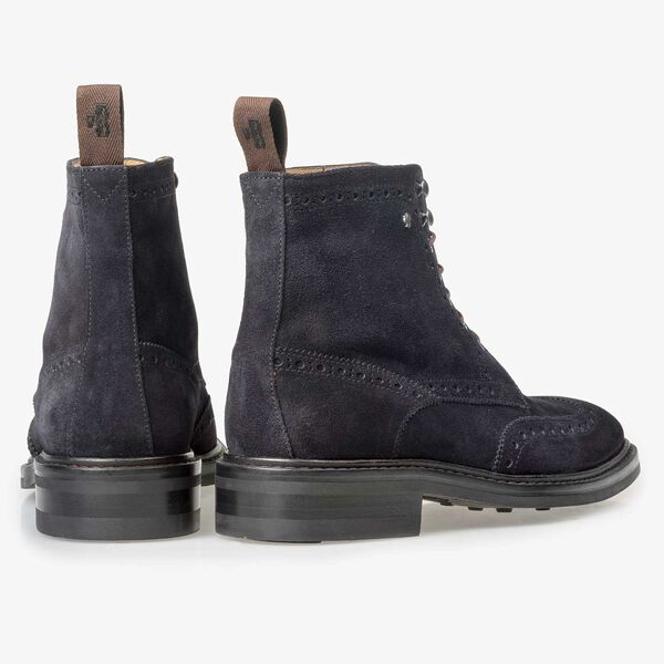 Blue suede leather brogue lace boot