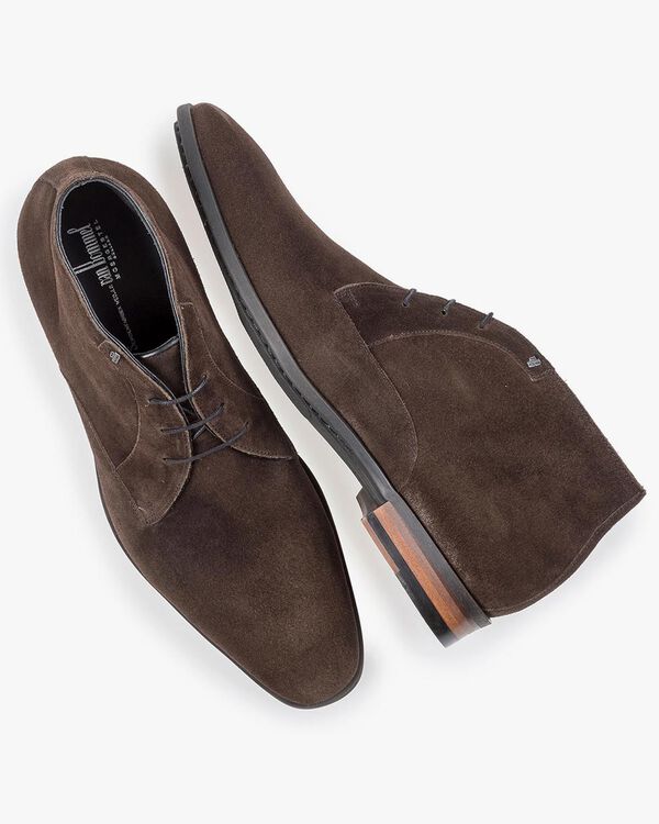 Dark brown suede leather lace boot