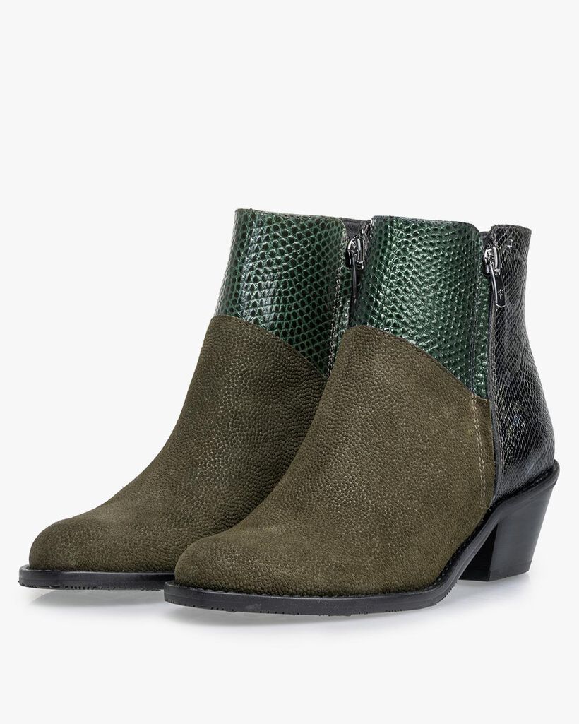 Ankle boot printed suede green