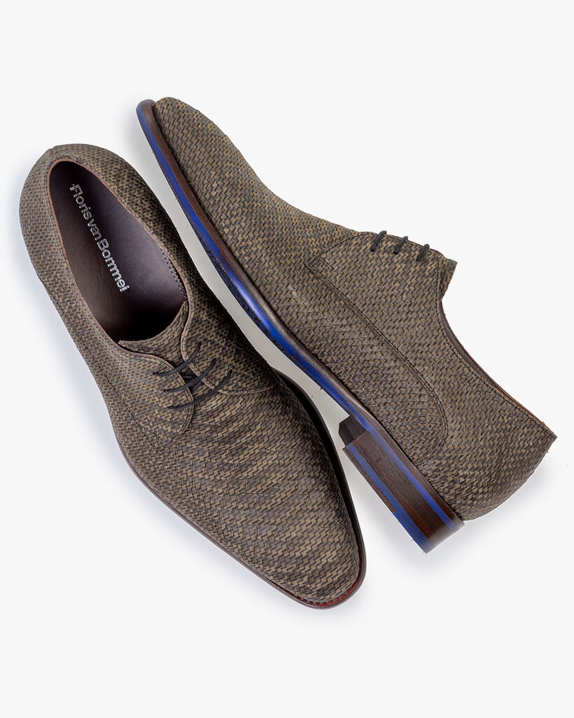 Lace shoe printed leather dark green