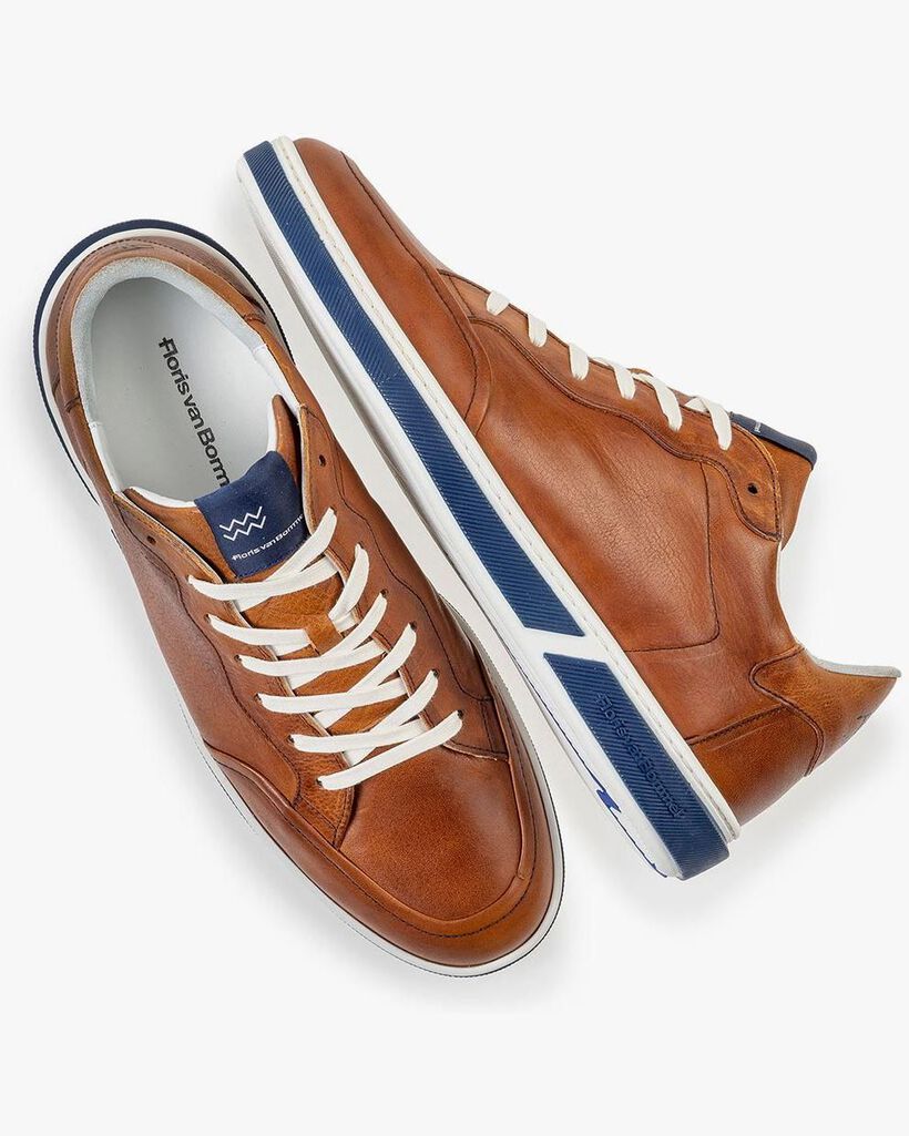 Kalfsleren veterschoen cognac