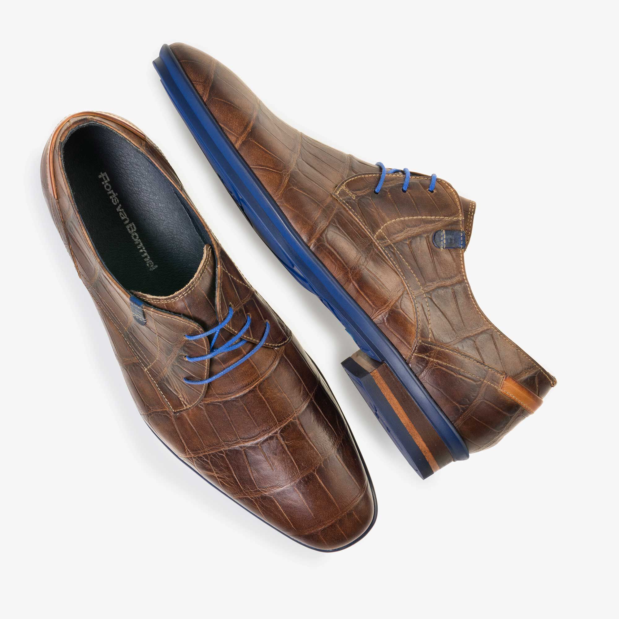Brown leather lace shoe with a croco print Floris van Bommel