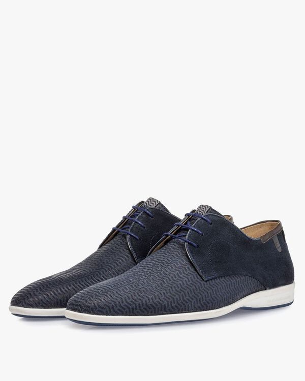 Veterschoen geprint nubuck blauw
