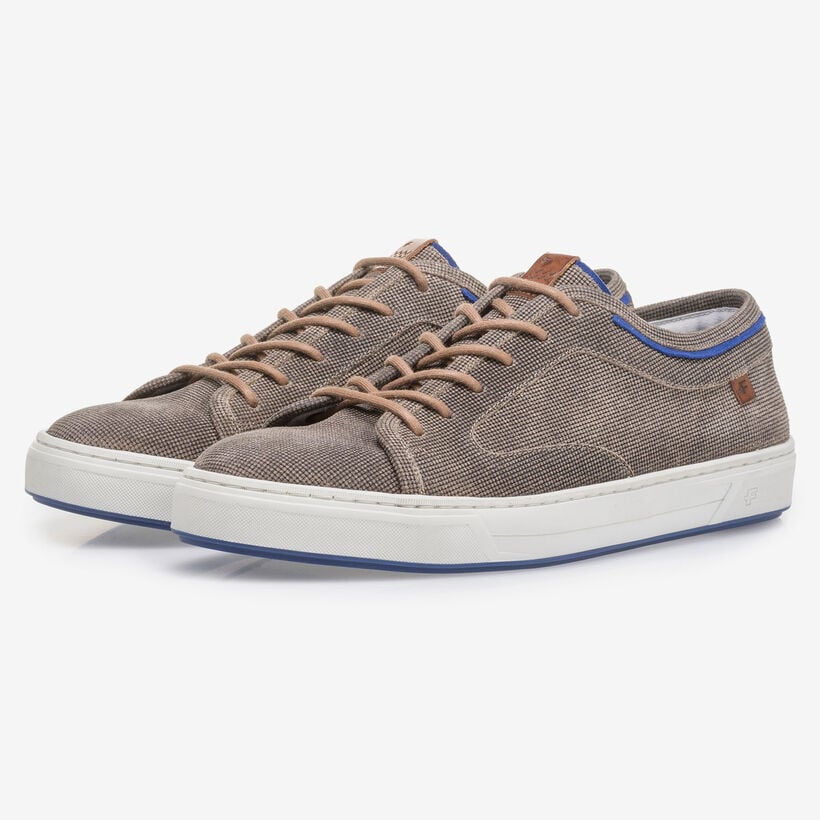 Bruine su&egrave;de veterschoen met print