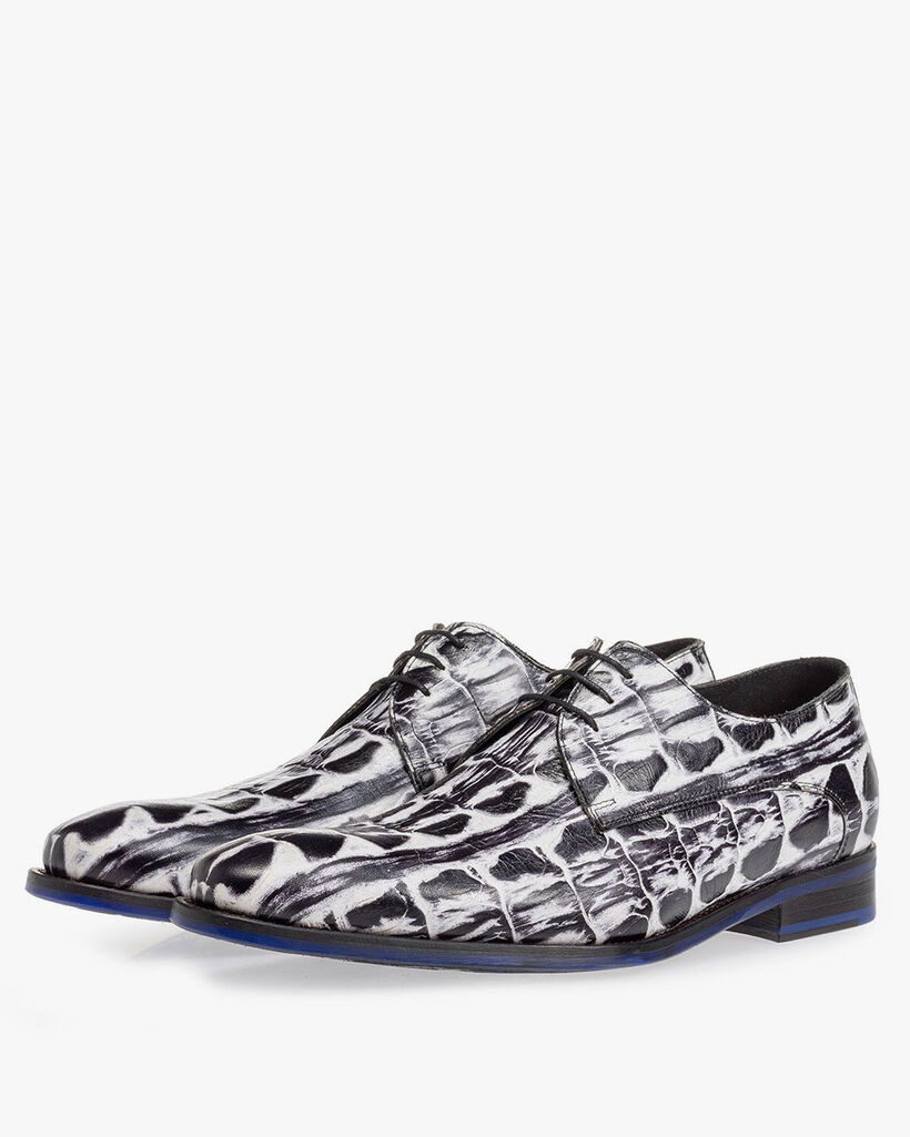 Veterschoen crocoprint zwart/wit