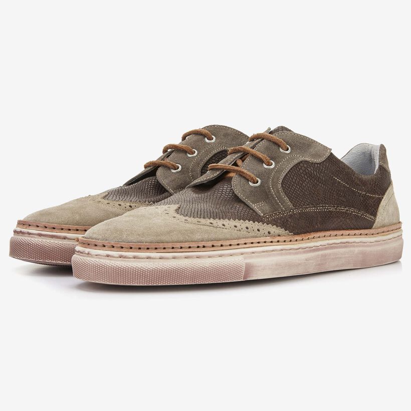Floris van Bommel bruine snakeprint heren sneaker