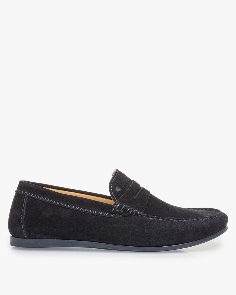 Donkerblauwe su&egrave;de loafer