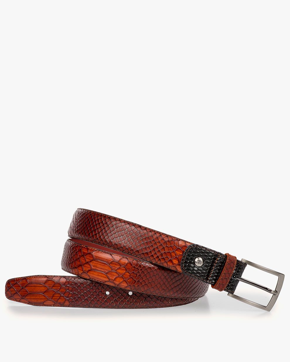 Leren snakeprint riem – cognac – CFM-10043-24-01 | Floris van Bommel®