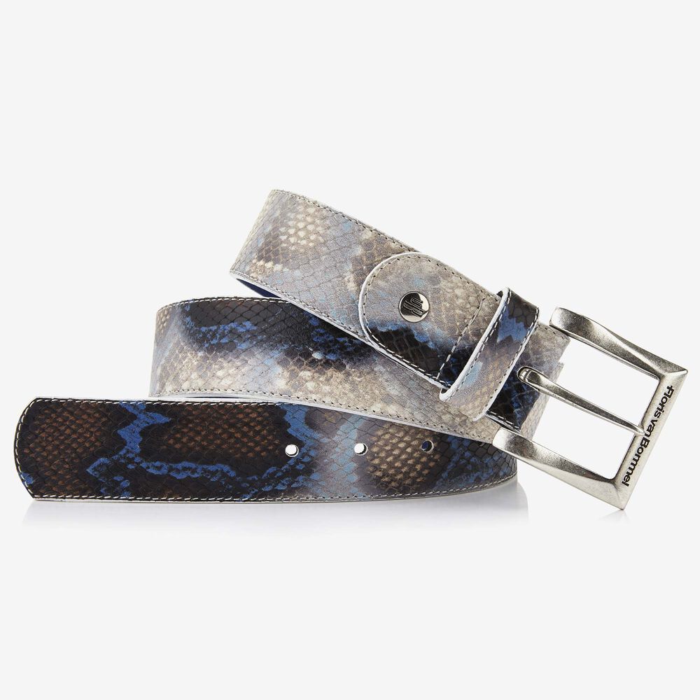Floris van Bommel blauwe snakeprint herenriem