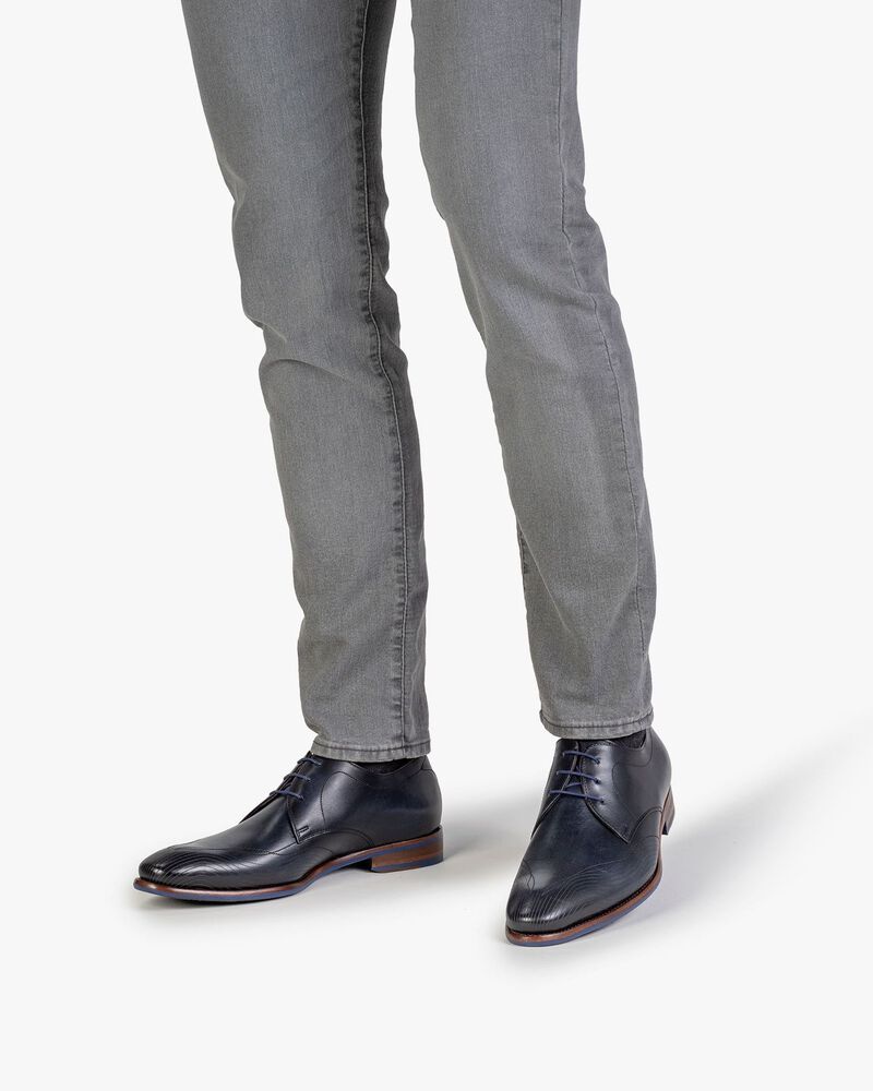 Veterschoen kalfsleer blauw