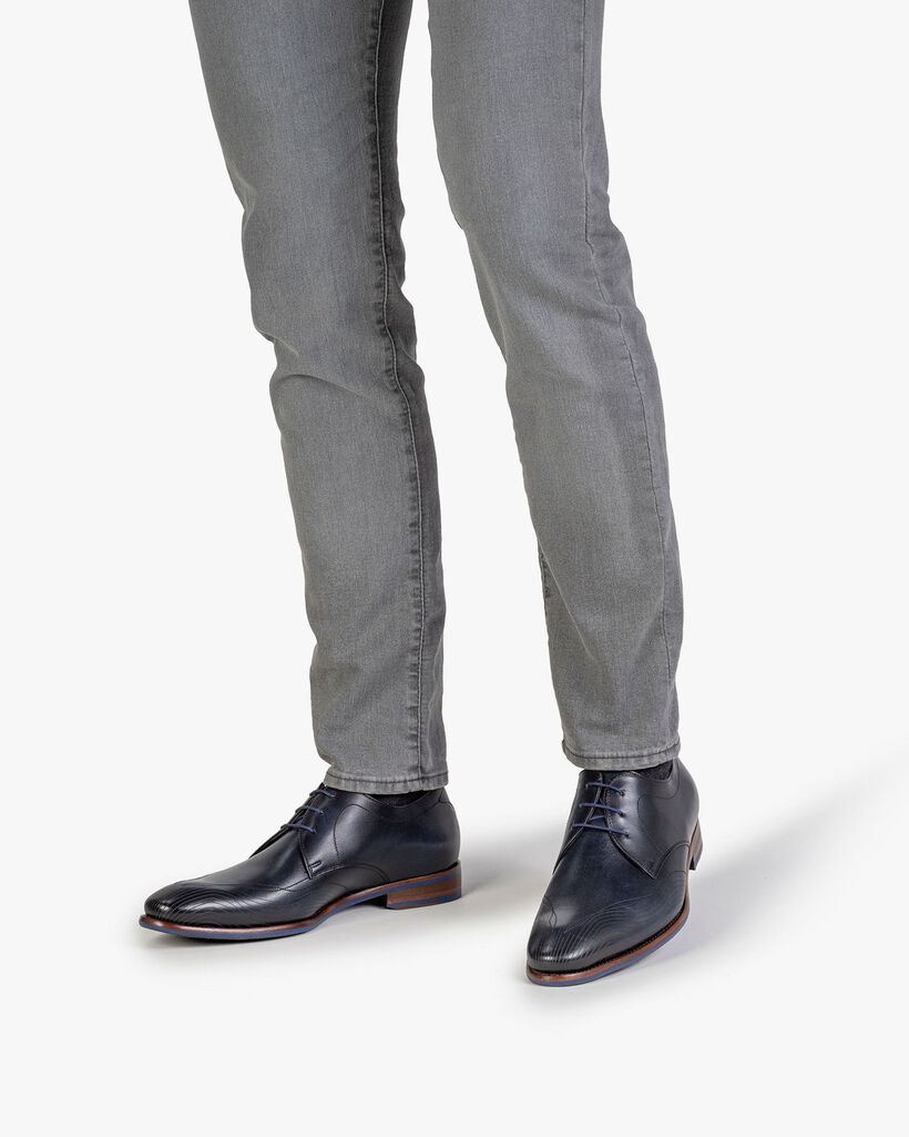 Veterschoen kalfsleer blauw