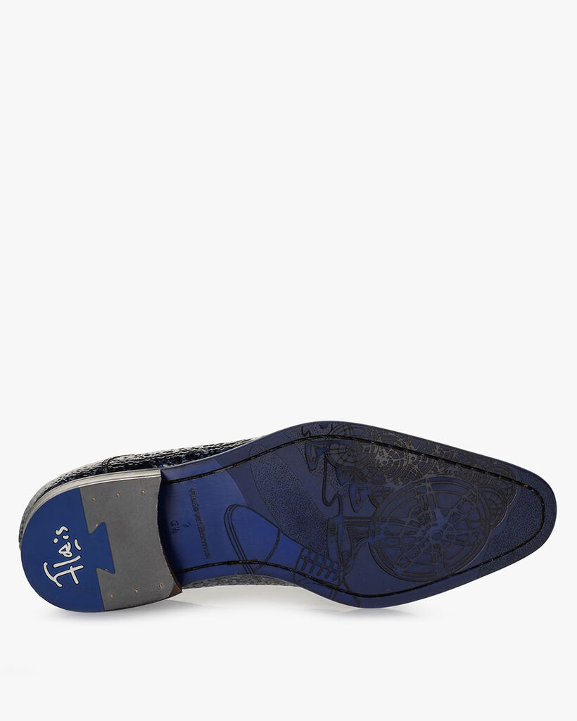 Lace shoe metallic print blue