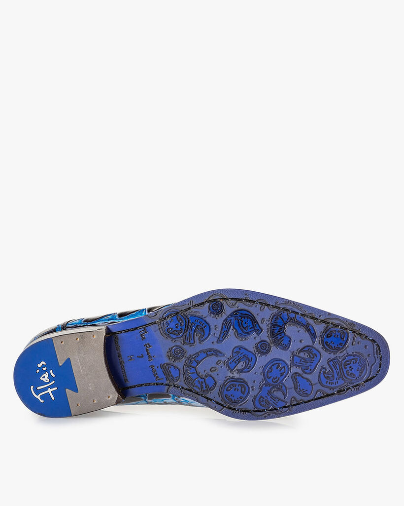 Veterschoen crocoprint blauw