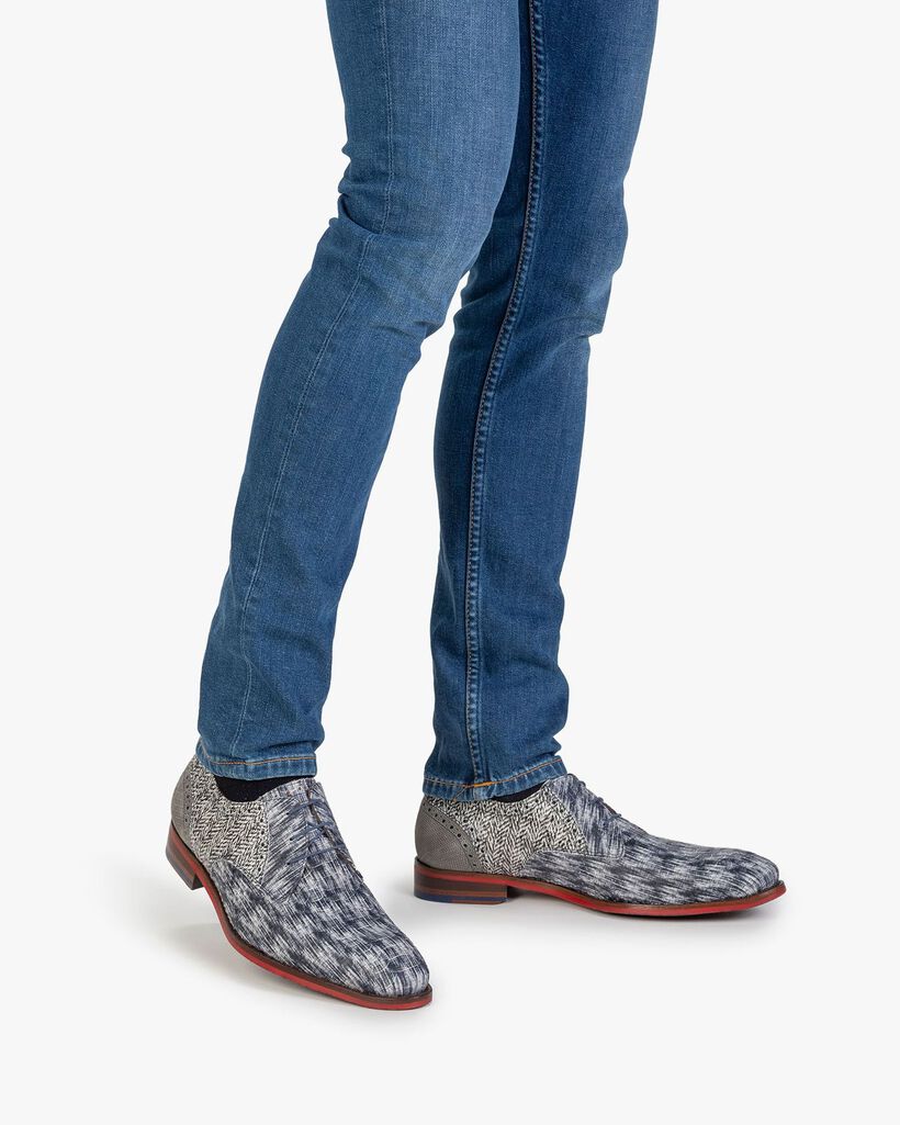 Veterschoen nubuck zwart/wit