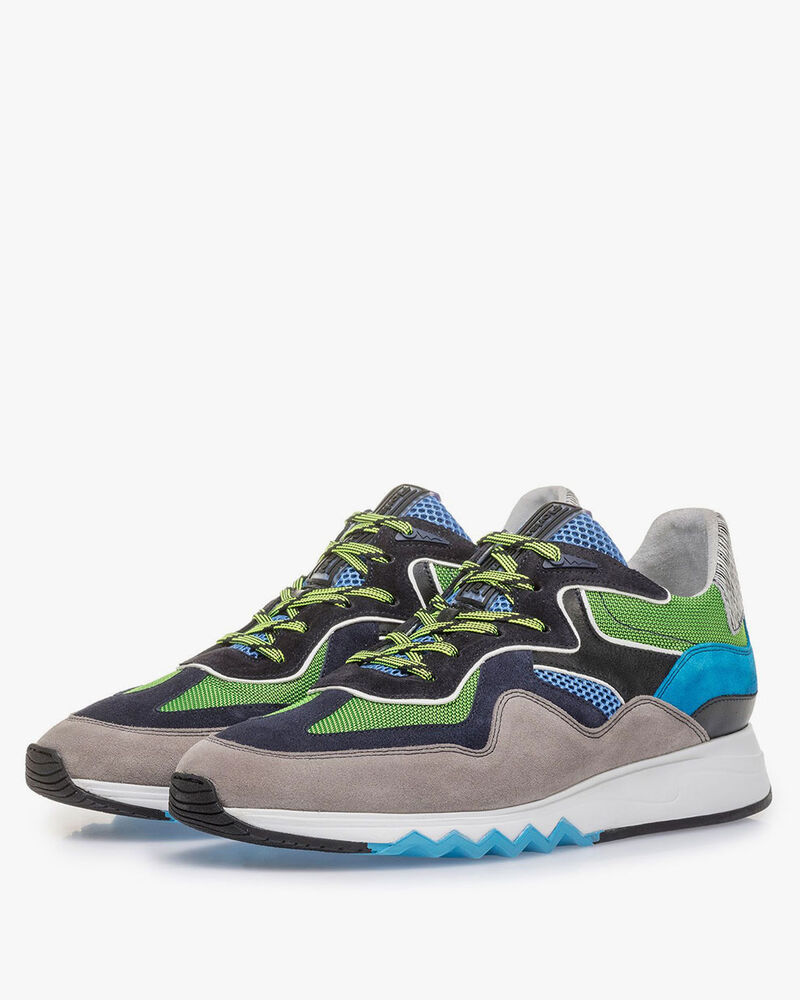 Multi-colour suede leather sneaker with green details