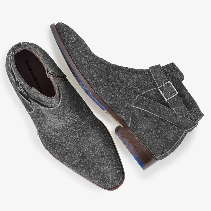 Grey rough suede leather ankle boot