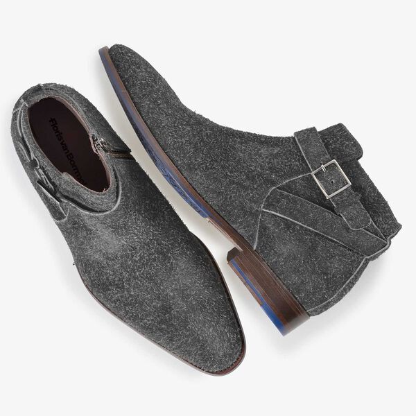 Grey rough suede leather ankle boot