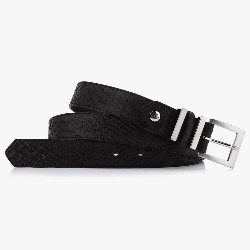 Zwarte leren damesriem met snakeprint