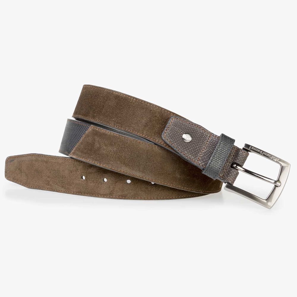 Olive green calf suede leather belt