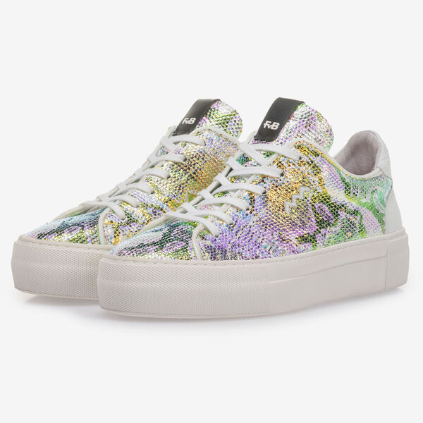 Sneaker met groen/gouden metallicprint