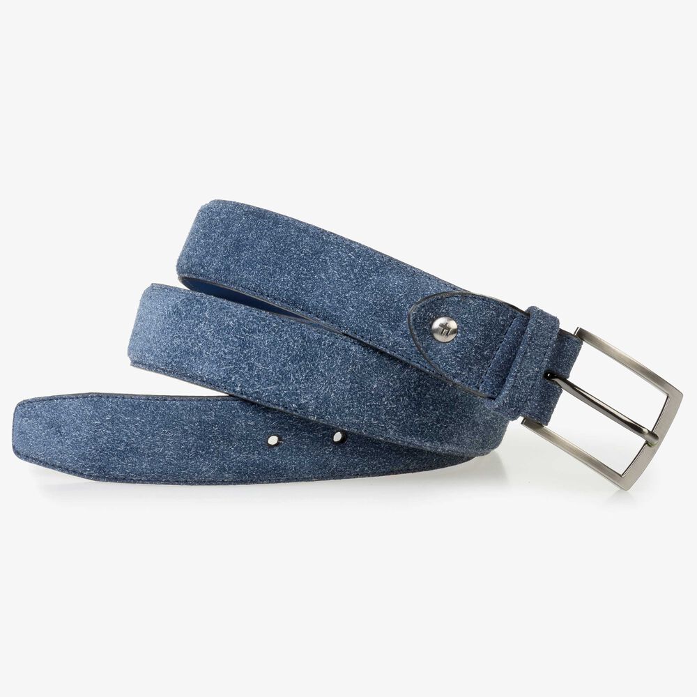 Blue rough suede leather belt