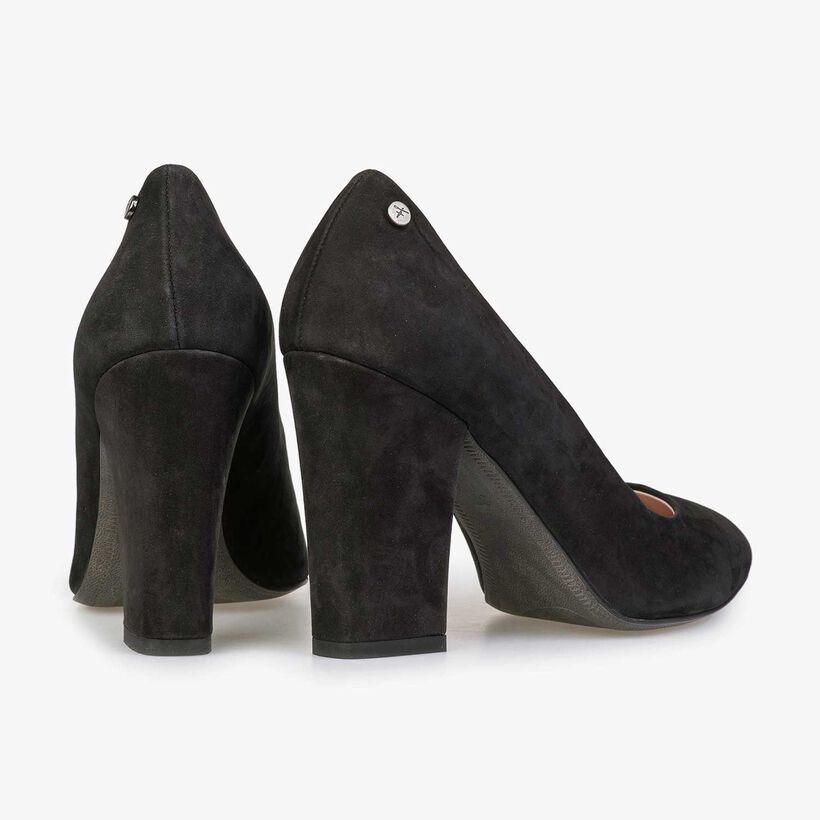 Black nubuck leather high heels